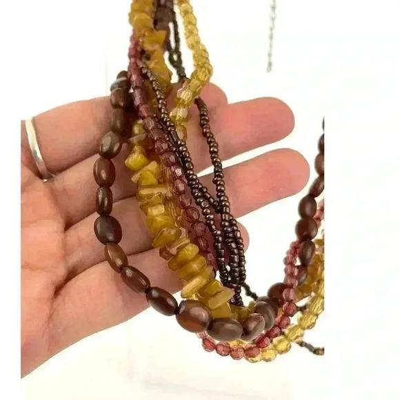 VTG Brown Beaded Faceted Multi Strand Necklace 16" Long Layered 90's Retro - Picture 9 of 10